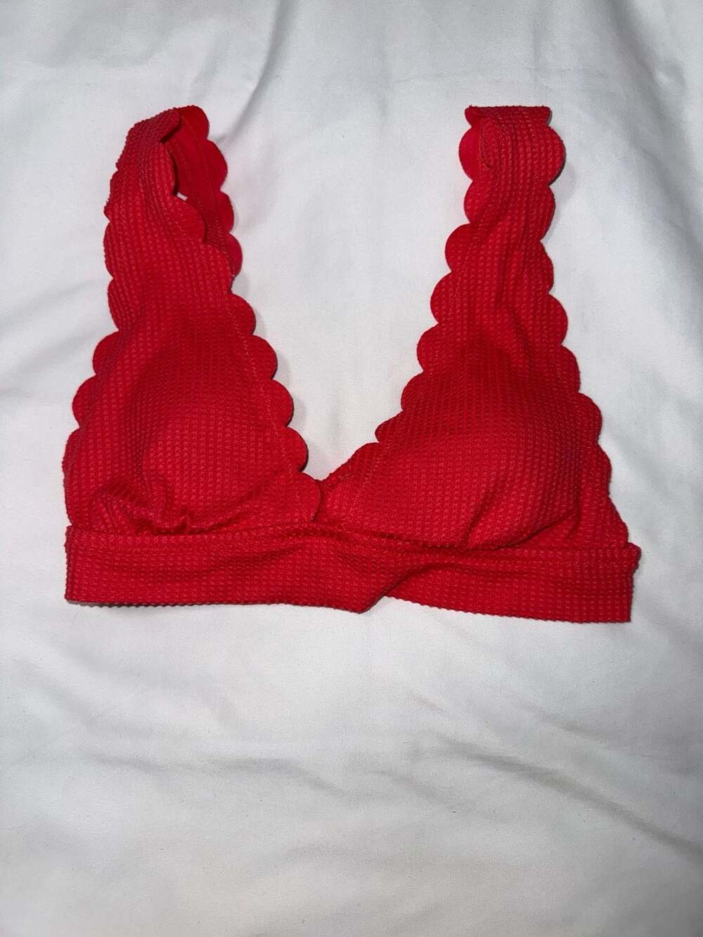 Aerie Scalloped Triangle Bikini Top Red Size S